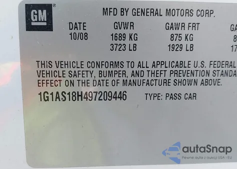 2009 Chevrolet Cobalt Ls from USA, damaged, VIN 1G1AS18H497209446